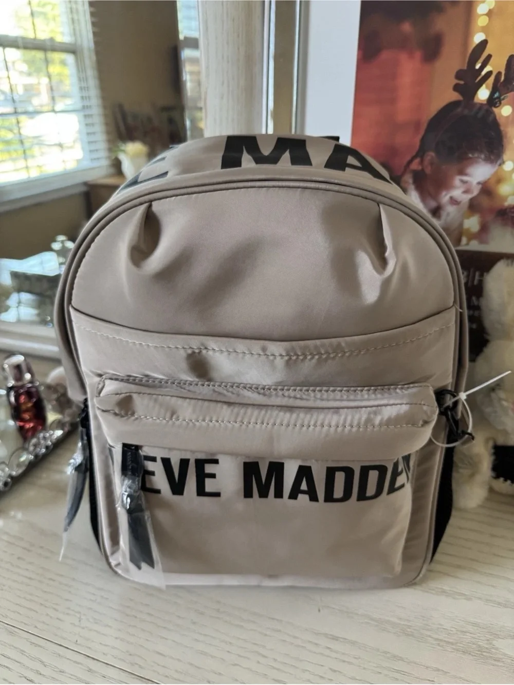 Steve Madden Brown Tan Logo Backpack